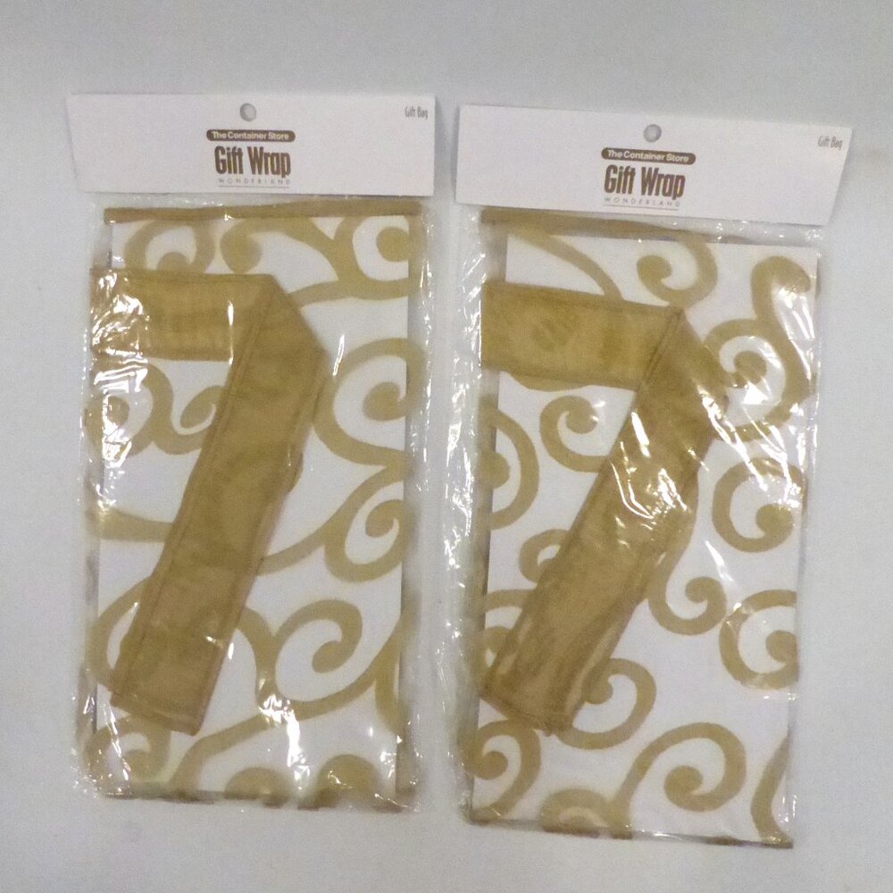 NEW 13” GIFT BAGS CLEAR & METALLIC GOLD SWIRL TULLE FABRIC CONTAINER STORE